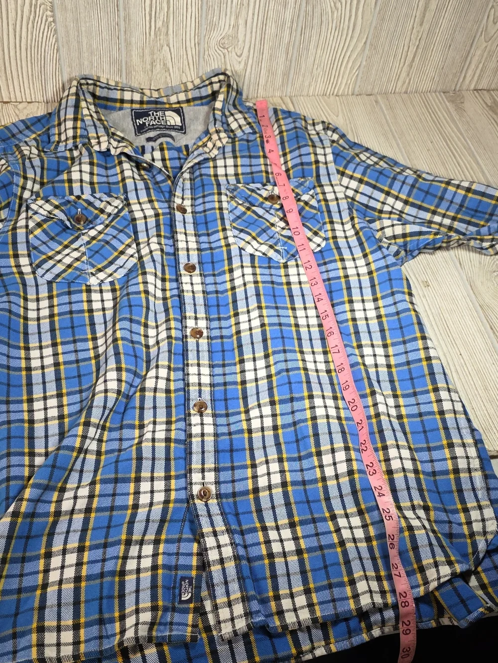 The North Face Blue/White/Yellow Plaid Flannel Button Up Shirt Mens Size Large